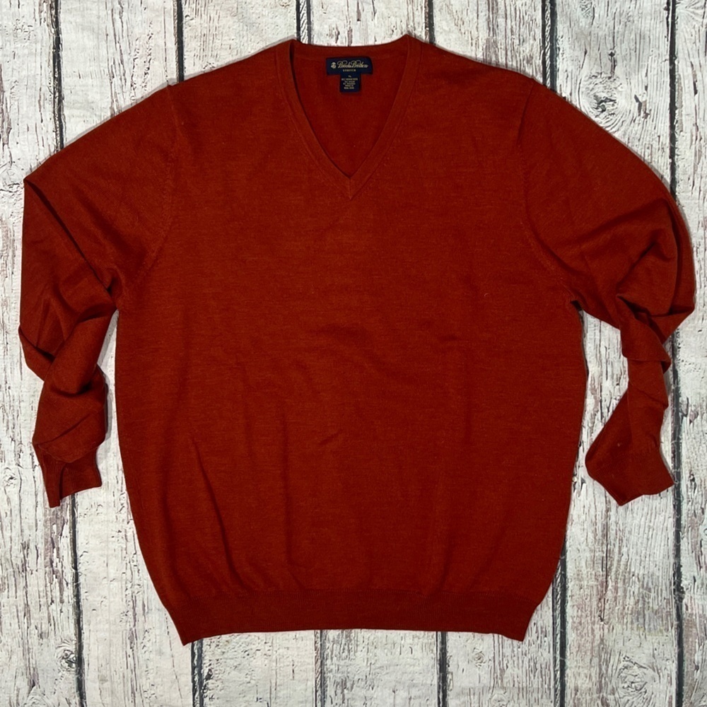 Brooks Brothers Stretch Vneck Orange Wool / Spandex Mens Business Sweater